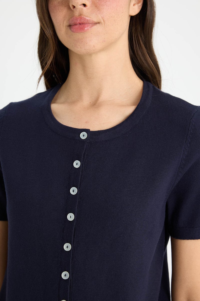 DeFacto Blue Woman Regular Fit Crew Neck Cardigan Casual - Image 4